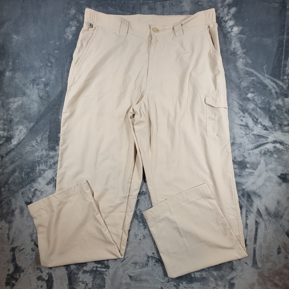 Columbia Mens Omni-Shade Cargo Hiking Pants Tan Beige 36x32 Ripstop Outdoor